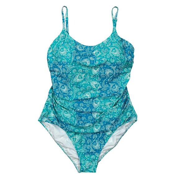 Betty's Beach Bungalow Blue Turquoise One Piece Floral Swimsuit Size 14 - Picture 1 of 8